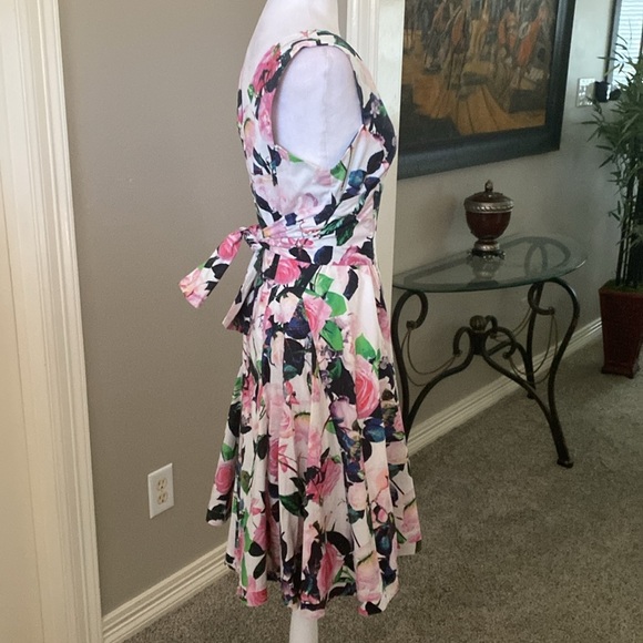 Betsey Johnson Pink & Green Te Party Cotton Sleeveless V-Neck Midi Dress size 6 - Picture 6 of 17